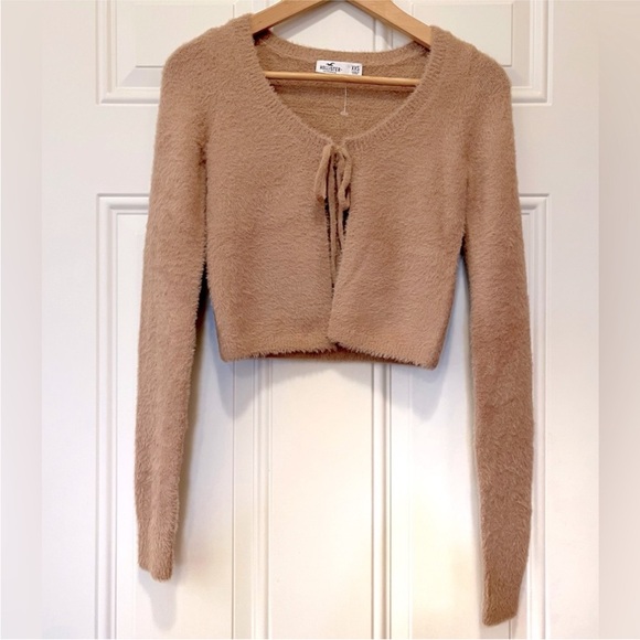 Hollister NWOT Light Brown Cozy Long Sleeves Tie-Front Crop Cardigan Size XXS - Picture 1 of 10